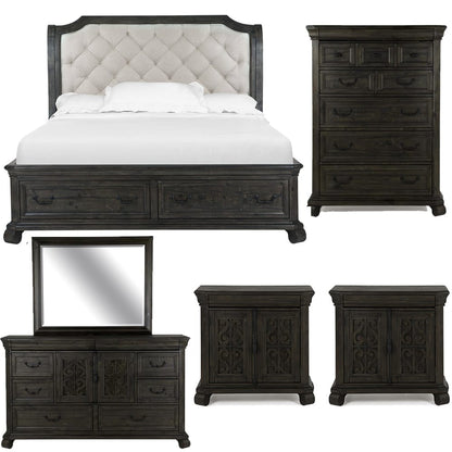 Magnussen - Bellamy Peppercorn Queen Sleigh Storage Bed 2 Barchelor Chests Drawer Dresser With Landscape Mirror And Drawer Chest - B2491-53-KIT15 view 1