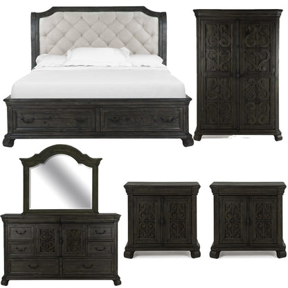 Magnussen - Bellamy Peppercorn Queen Sleigh Storage Bed 2 Barchelor Chests Drawer Dresser With Shaped Mirror And Door Chest - B2491-53-KIT18 view 1