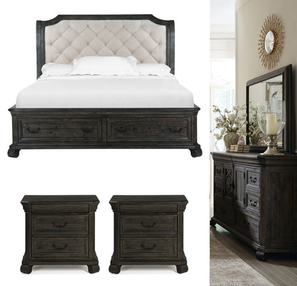 Magnussen - Bellamy Peppercorn Queen Sleigh Storage Bed 2 Nightstands And Drawer Dresser With Landscape Mirror - B2491-53-KIT5 view 1
