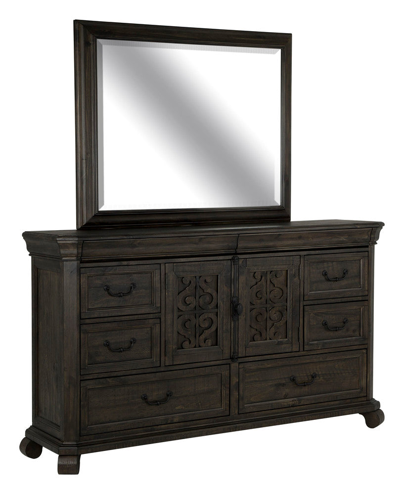 Magnussen - Bellamy Peppercorn Queen Sleigh Storage Bed 2 Nightstands And Drawer Dresser With Landscape Mirror - B2491-53-KIT5 view 5