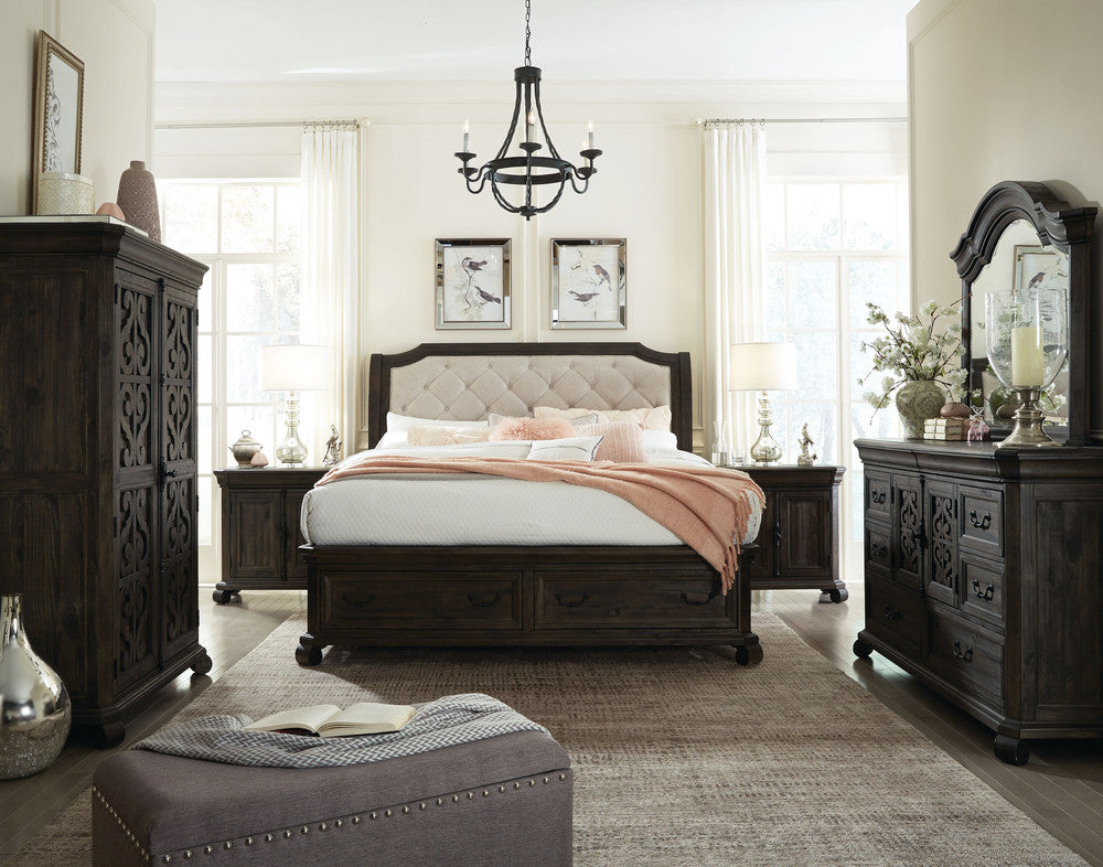 Magnussen - Bellamy Peppercorn Queen Sleigh Storage Bed 2 Nightstands And Drawer Dresser With Landscape Mirror - B2491-53-KIT5 view 10