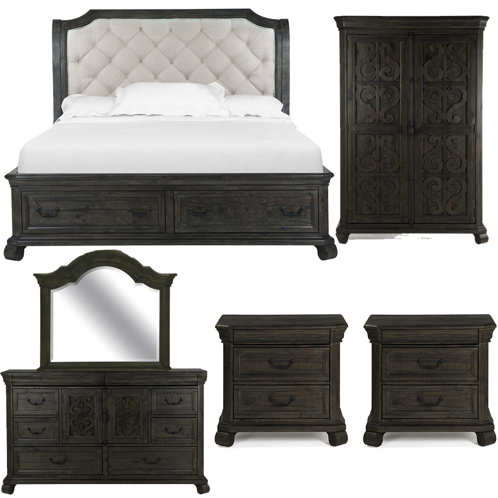 Magnussen - Bellamy Peppercorn Queen Sleigh Storage Bed 2 Nightstands Drawer Dresser With Shaped Mirror And Door Chest - B2491-53-KIT10 view 1