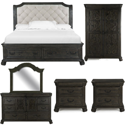 Magnussen - Bellamy Peppercorn Queen Sleigh Storage Bed 2 Nightstands Drawer Dresser With Shaped Mirror And Door Chest - B2491-53-KIT10 view 1