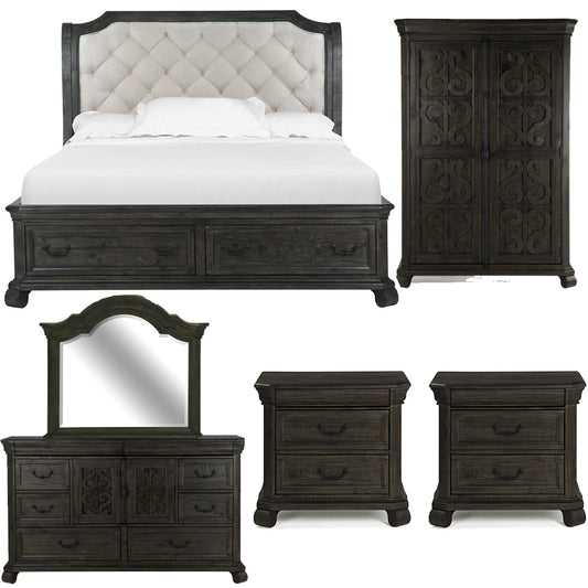 Magnussen - Bellamy Peppercorn Queen Sleigh Storage Bed 2 Nightstands Drawer Dresser With Shaped Mirror And Door Chest - B2491-53-KIT10 view 1