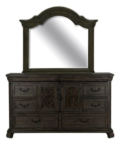 Magnussen - Bellamy Peppercorn Queen Sleigh Storage Bed 2 Nightstands Drawer Dresser With Shaped Mirror And Drawer Chest - B2491-53-KIT8 view 5