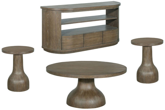 Magnussen - Bosley Lt. Brown Porpoise Round Cocktail Table With 2 Accent Table And Demilune Console - T5693-45KIT3 view 1