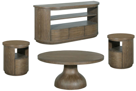 Magnussen - Bosley Lt. Brown Porpoise Round Cocktail Table With 2 End Table And Demilune Console - T5693-45KIT6 view 1