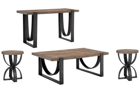 Magnussen - Bowden Rustic Honey And Distressed Iron Rectangular Cocktail Table With 2 Accent Table And Sofa Table - T4635-43KIT3 view 1