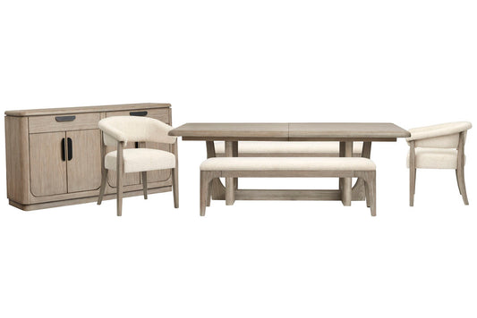 Magnussen - Braelyn Dorian Grey Extendable Rectangular Dining Table With 2 Benches 2 Host Chairs And Server - D5874-21-KIT29 view 1