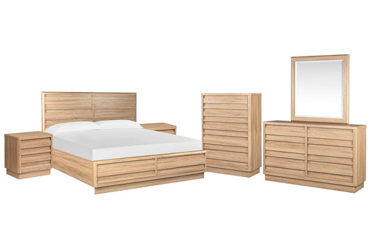Magnussen - Brentwood Heights Provincial Brown King Panel Storage Bed 2 Nightstands Double Drawer Dresser With Portrait Mirror And Drawer Chest - B6381-64A-KIT7 view 1