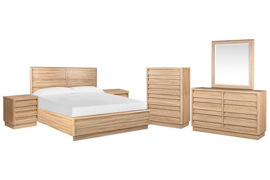 Magnussen - Brentwood Heights Provincial Brown Queen Panel Bed 2 Nightstands Double Drawer Dresser With Portrait Mirror And Drawer Chest - B6381-54-KIT7 view 1