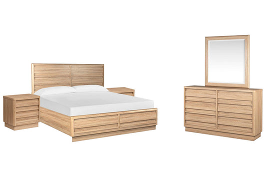 Magnussen - Brentwood Heights Provincial Brown Queen Panel Storage Bed 2 Nightstands And Double Drawer Dresser With Portrait Mirror - B6381-54A-KIT5 view 1