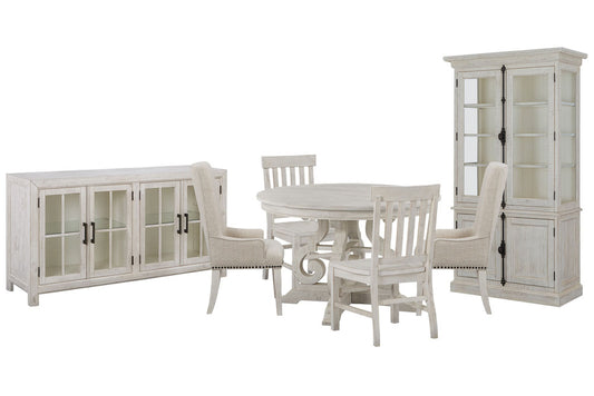 Magnussen - Bronwyn Alabaster 48" Round Dining Table With 2 Side Chairs 2 Host Chairs Buffet And Dining Cabinet - D4436-22-KIT20 view 1