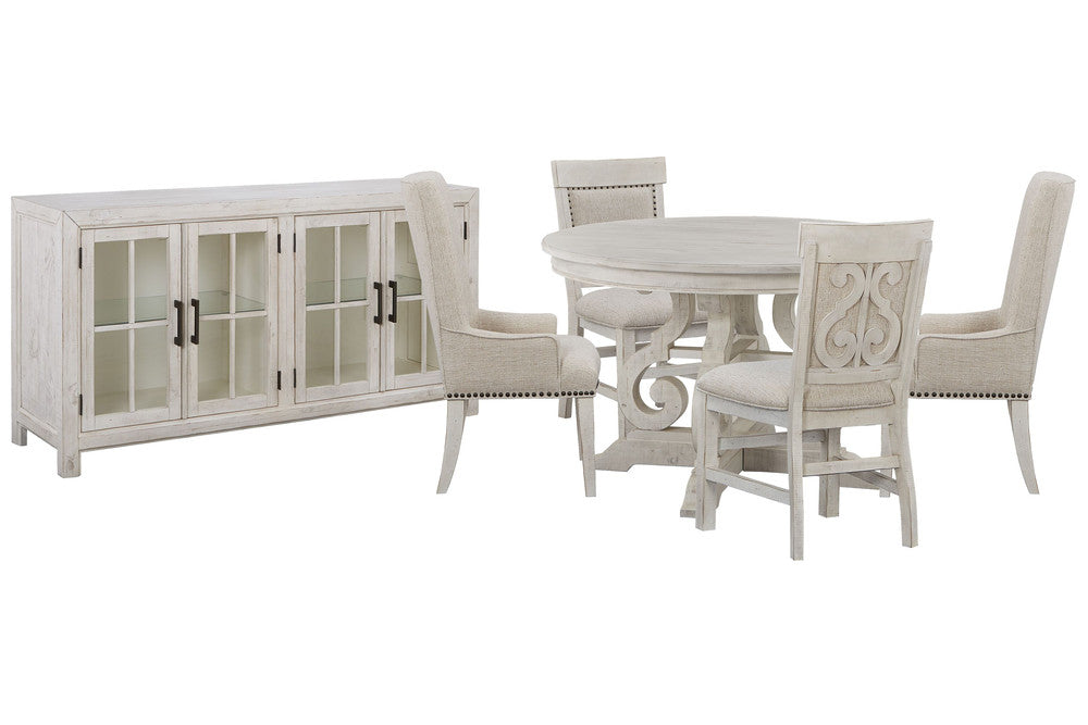 Magnussen - Bronwyn Alabaster 48" Round Dining Table With 2 Upholstered Side Chairs 2 Host Chairs And Buffet - D4436-22-KIT23 view 1