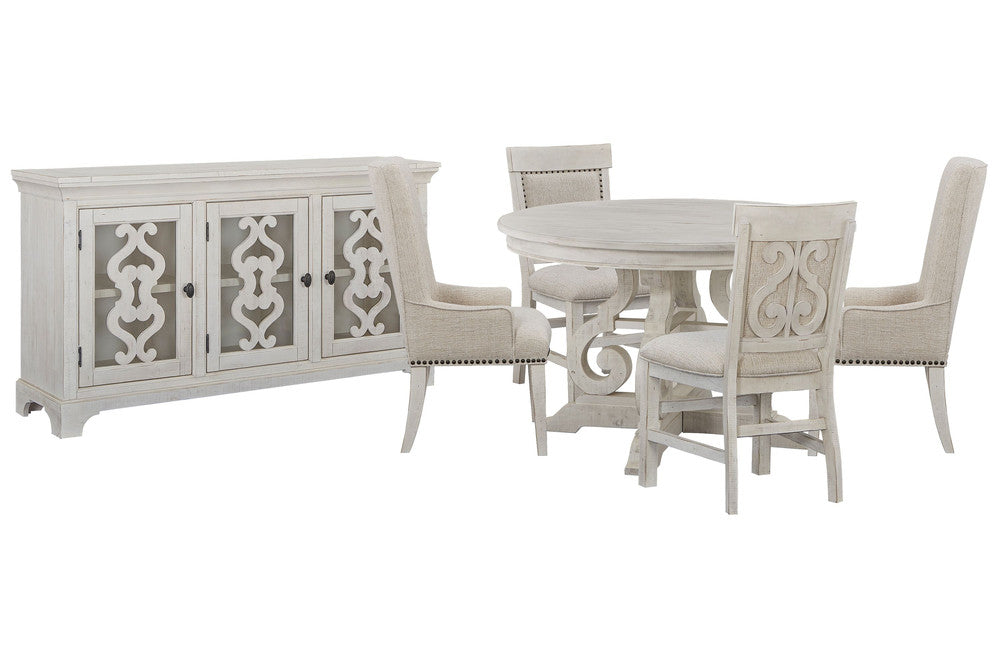 Magnussen - Bronwyn Alabaster 48" Round Dining Table With 2 Upholstered Side Chairs 2 Host Chairs And Server - D4436-22-KIT22 view 1