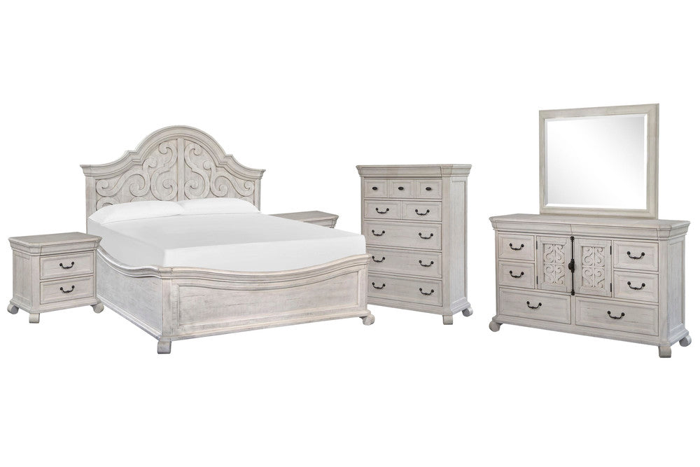 Magnussen - Bronwyn Alabaster California King Shaped Panel Bed 2 Nightstands Drawer Dresser With Landscape Mirror And Drawer Chest - B4436-75-KIT7 view 1