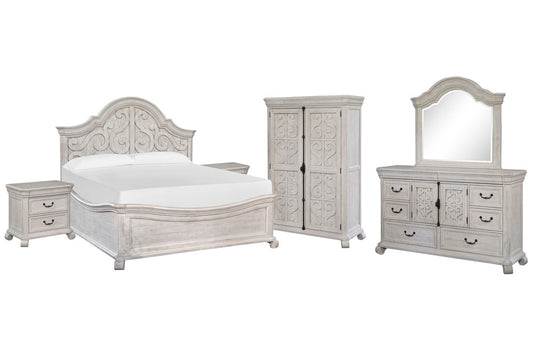 Magnussen - Bronwyn Alabaster California King Shaped Panel Bed 2 Nightstands Drawer Dresser With Shaped Mirror And Armoire - B4436-75-KIT10 view 1