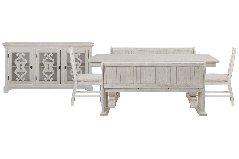 Magnussen - Bronwyn Alabaster Extendable Rectangular Dining Table With 2 Benches 2 Upholstered Side Chairs And Server - D4436-20-KIT62 view 1