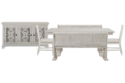 Magnussen - Bronwyn Alabaster Extendable Rectangular Dining Table With 2 Benches 2 Upholstered Side Chairs And Server - D4436-20-KIT62 view 1