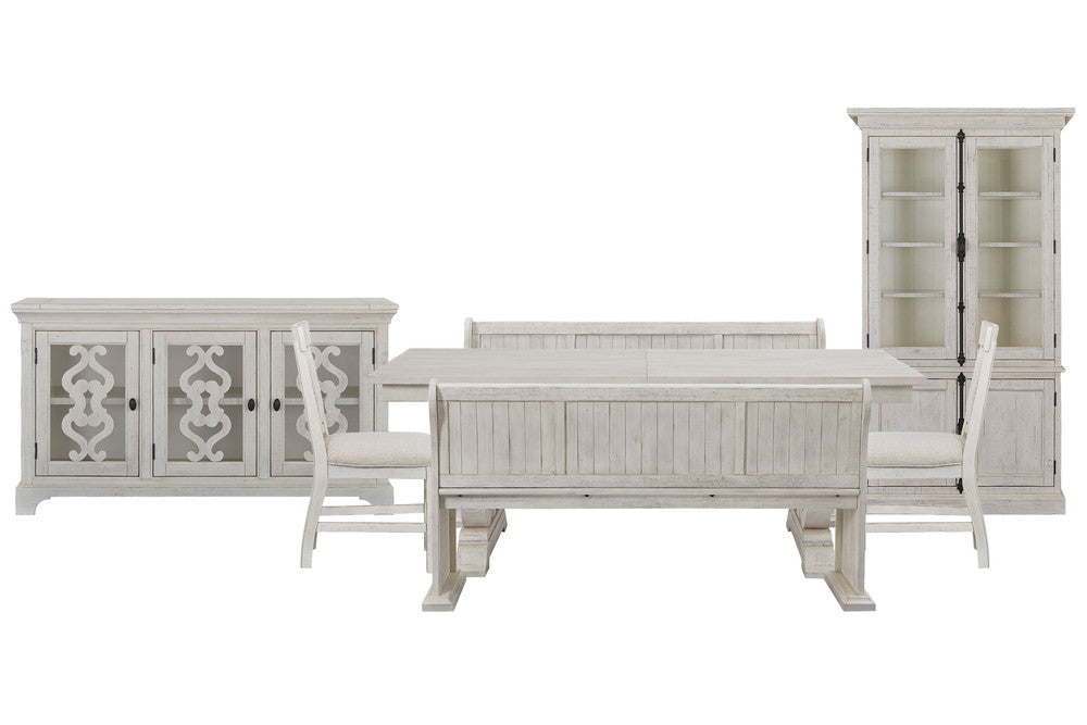 Magnussen - Bronwyn Alabaster Extendable Rectangular Dining Table With 2 Benches 2 Upholstered Side Chairs Server And Dining Cabinet - D4436-20-KIT64 view 1