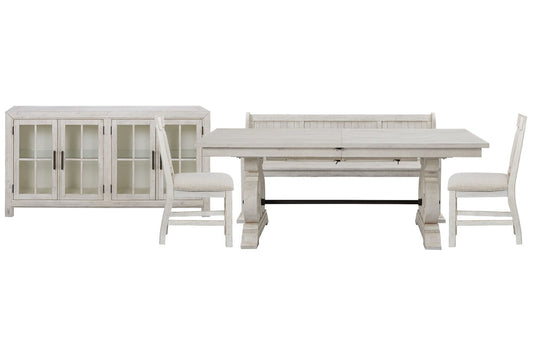 Magnussen - Bronwyn Alabaster Extendable Rectangular Dining Table With 2 Upholstered Side Chairs Bench And Buffet - D4436-20-KIT43 view 1