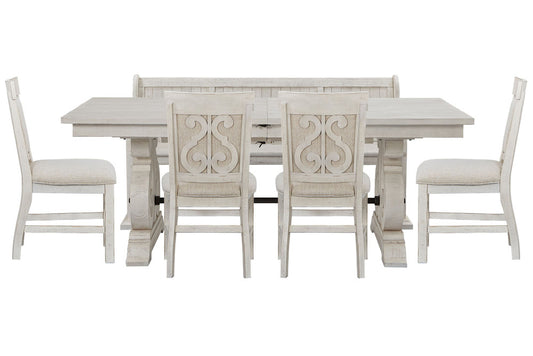 Magnussen - Bronwyn Alabaster Extendable Rectangular Dining Table With 4 Upholstered Side Chairs And Bench - D4436-20-KIT46 view 1