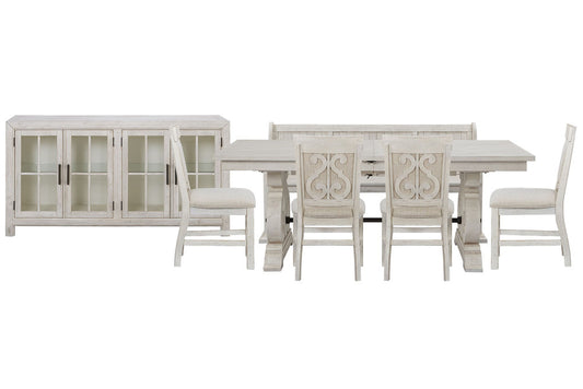 Magnussen - Bronwyn Alabaster Extendable Rectangular Dining Table With 4 Upholstered Side Chairs Bench And Buffet - D4436-20-KIT48 view 1