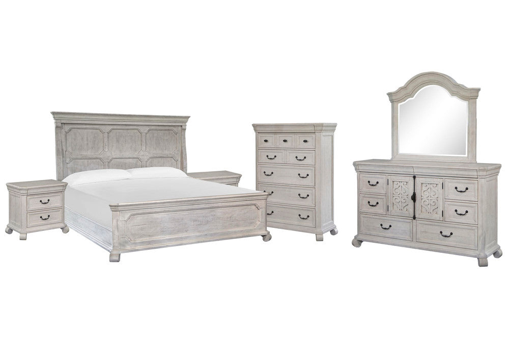 Magnussen - Bronwyn Alabaster King Panel Bed 2 Nightstands Drawer Dresser With Shaped Mirror And Drawer Chest - B4436-64-KIT8 view 1