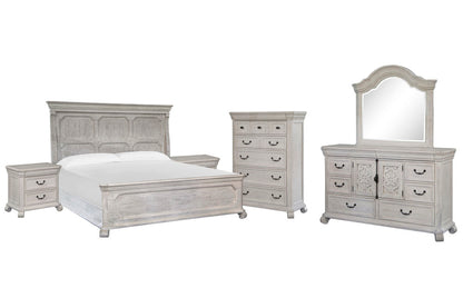 Magnussen - Bronwyn Alabaster King Panel Bed 2 Nightstands Drawer Dresser With Shaped Mirror And Drawer Chest - B4436-64-KIT8 view 1