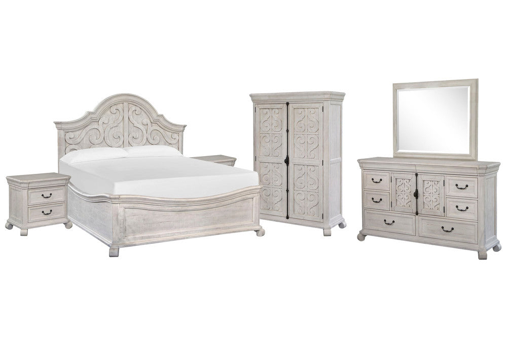 Magnussen - Bronwyn Alabaster King Shaped Panel Bed 2 Nightstands Drawer Dresser With Landscape Mirror And Armoire - B4436-65-KIT9 view 1
