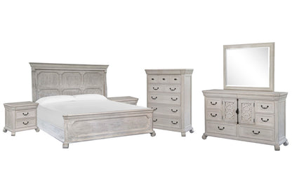 Magnussen - Bronwyn Alabaster Queen Panel Bed 2 Nightstands Drawer Dresser With Landscape Mirror And Drawer Chest - B4436-54-KIT7 view 1