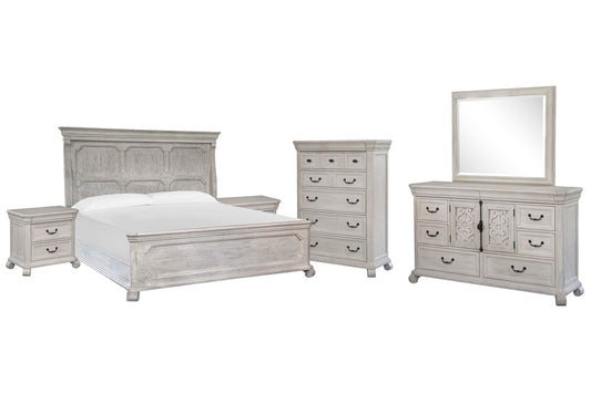 Magnussen - Bronwyn Alabaster Queen Panel Bed 2 Nightstands Drawer Dresser With Landscape Mirror And Drawer Chest - B4436-54-KIT7 view 1