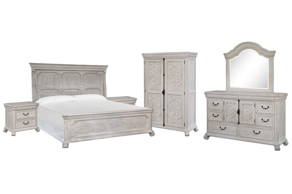 Magnussen - Bronwyn Alabaster Queen Panel Bed 2 Nightstands Drawer Dresser With Shaped Mirror And Armoire - B4436-54-KIT10 view 1