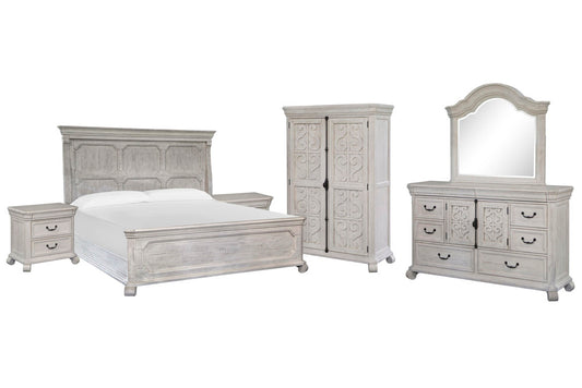 Magnussen - Bronwyn Alabaster Queen Panel Bed 2 Nightstands Drawer Dresser With Shaped Mirror And Armoire - B4436-54-KIT10 view 1