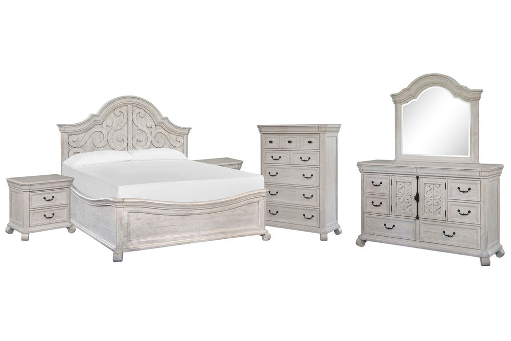 Magnussen - Bronwyn Alabaster Queen Shaped Panel Bed 2 Nightstands Drawer Dresser With Shaped Mirror And Drawer Chest - B4436-55-KIT8 view 1