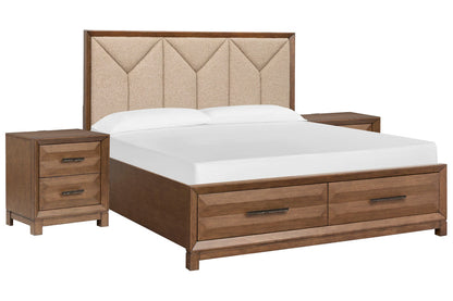 Magnussen - Callisto Bourbon Brown California King Upholstered Panel Storage Bed With 2 Nightstands - B6396-75A-KIT2 view 1