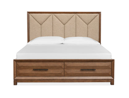 Magnussen - Callisto Bourbon Brown California King Upholstered Panel Storage Bed With 2 Nightstands - B6396-75A-KIT2 view 3