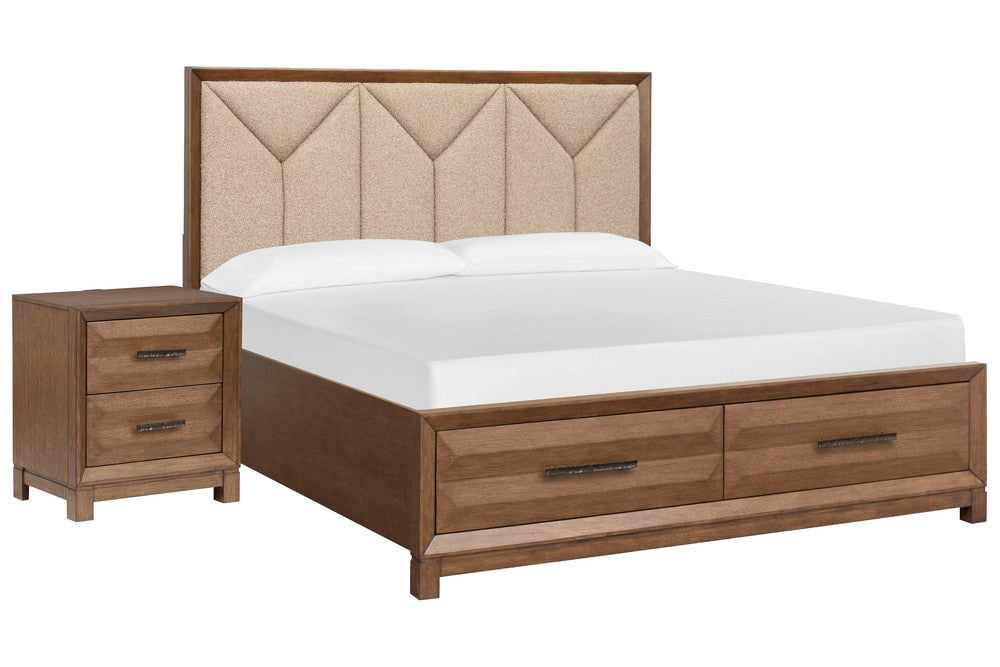Magnussen - Callisto Bourbon Brown California King Upholstered Panel Storage Bed With Nightstand - B6396-75A-KIT1 view 1