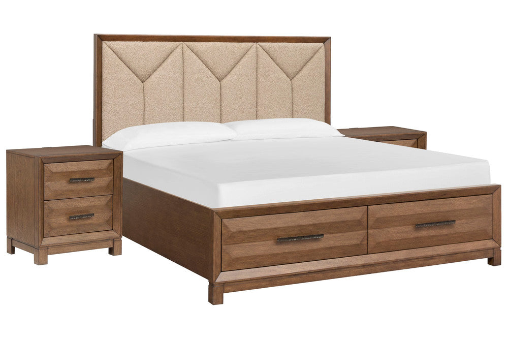Magnussen - Callisto Bourbon Brown King Upholstered Panel Storage Bed With 2 Nightstands - B6396-65A-KIT2 view 1