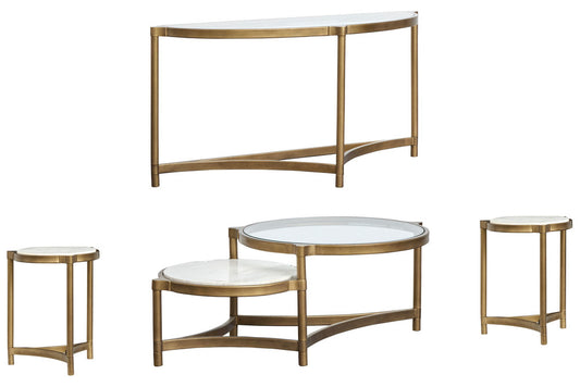 Magnussen - Cassidy Aged Brass And Volakas Classic Shaped Cocktail Table With 2 Accent Table And Demilune Sofa Table - T6357-62KIT6 view 1