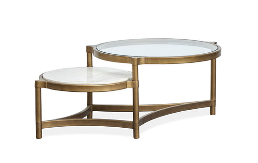 Magnussen - Cassidy Aged Brass And Volakas Classic Shaped Cocktail Table With 2 Accent Table And Demilune Sofa Table - T6357-62KIT6 view 2