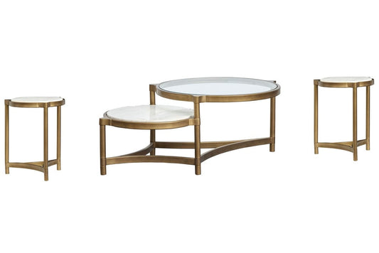 Magnussen - Cassidy Aged Brass And Volakas Classic Shaped Cocktail Table With 2 Accent Table - T6357-62KIT5 view 1