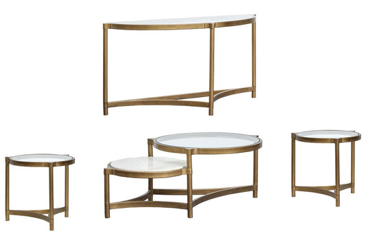 Magnussen - Cassidy Aged Brass And Volakas Classic Shaped Cocktail Table With 2 End Table And Demilune Sofa Table - T6357-62KIT3 view 1