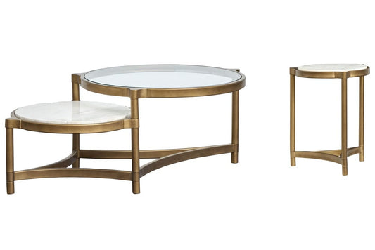 Magnussen - Cassidy Aged Brass And Volakas Classic Shaped Cocktail Table With Accent Table - T6357-62KIT4 view 1