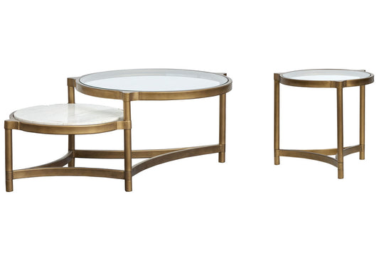 Magnussen - Cassidy Aged Brass And Volakas Classic Shaped Cocktail Table With End Table - T6357-62KIT1 view 1