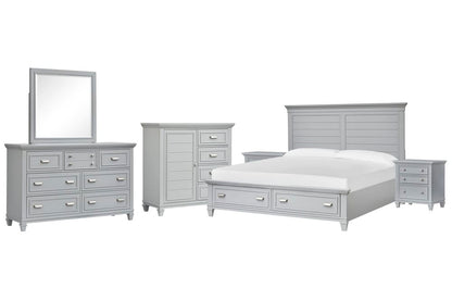 Magnussen - Charleston Harbor Gray California King Grey Panel Storage Bed 2 Nightstands Grey Drawer Dresser With Landscape Mirror And Door Chest - B5611-75GY-KIT6 view 1