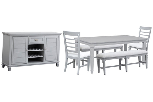 Magnussen - Charleston Harbor Gray Grey Extendable Rectangular Dining Table With 2 Benches 2 Side Chairs And Server - D5611-20GY-KIT12 view 1