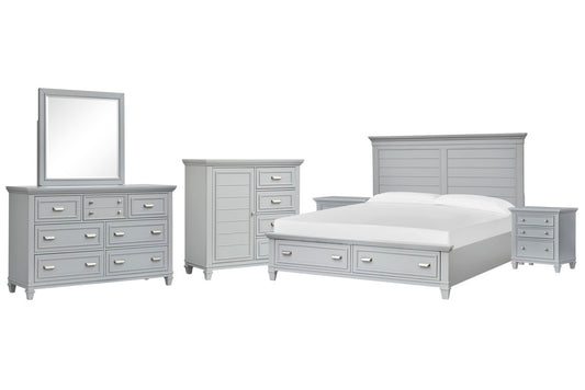 Magnussen - Charleston Harbor Gray King Grey Panel Storage Bed 2 Nightstands Grey Drawer Dresser With Landscape Mirror And Door Chest - B5611-65GY-KIT6 view 1