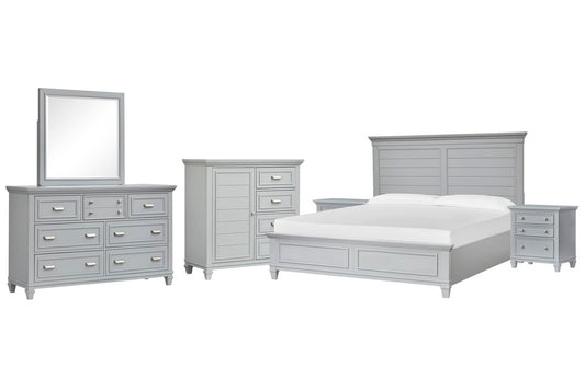 Magnussen - Charleston Harbor Gray Queen Grey Panel Bed 2 Nightstands Grey Drawer Dresser With Landscape Mirror And Door Chest - B5611-54GY-KIT6 view 1
