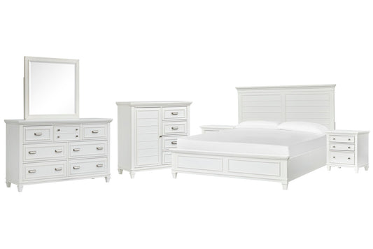 Magnussen - Charleston White Dove California King White Panel Bed 2 Nightstands White Drawer Dresser With Landscape Mirror And Door Chest - B5611-74WH-KIT6 view 1